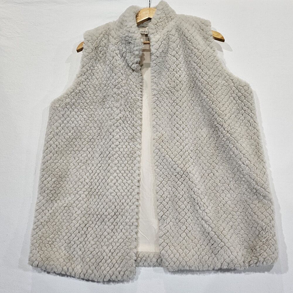 Indigo Soul 2XL Ivory Textured Faux Fur Sleeveless Lined Vest Women Boho Cottage